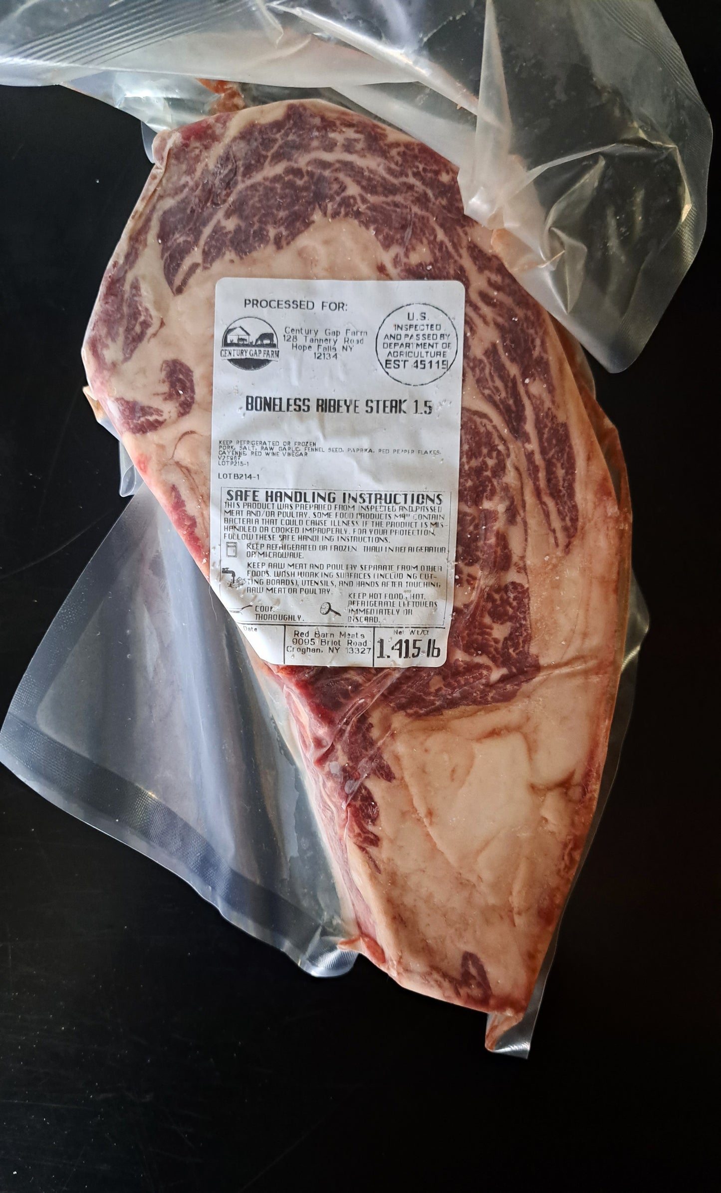 Ribeye Steak (Boneless) - 1.5" Thick - Dry Aged 21 Days